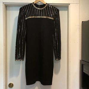 St. John Evening by Marie Gray Black and Gold Sequin Midi Dress